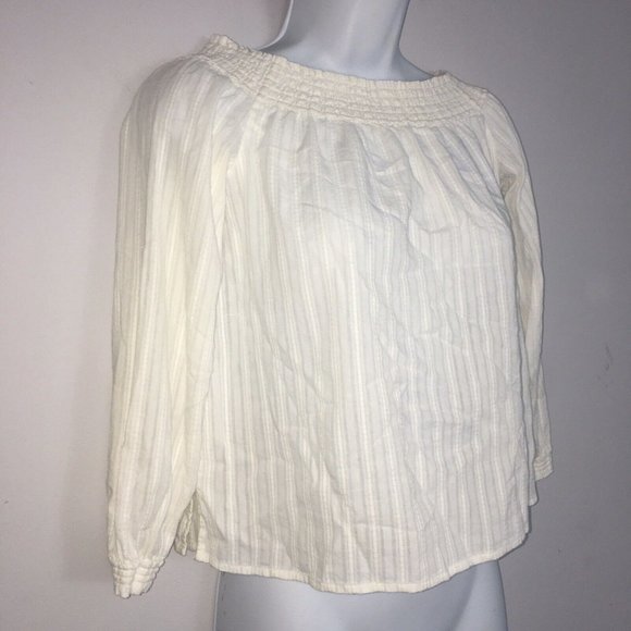 Rag & Bone Top Womens XS White Striped Cropped 100% Cotton 3/4 Sleeve Pullover - Picture 3 of 9
